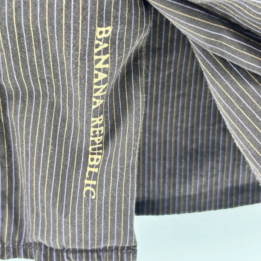 Banana Republic Men's S Brown Pinstripe Embroidered Cotton Shirt